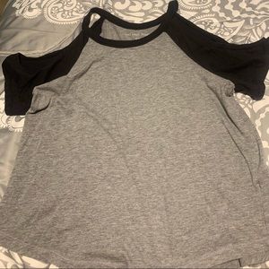red or black and gray cold shoulder t-shirt
